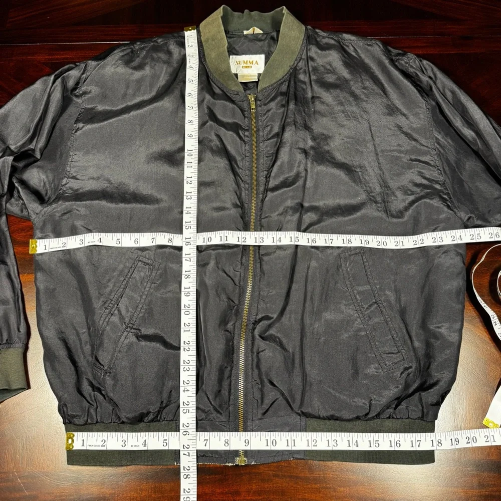 Summa 100% Silk Bomber Jacket Men's‎ Large Black Vintage Full Zip Lightweight